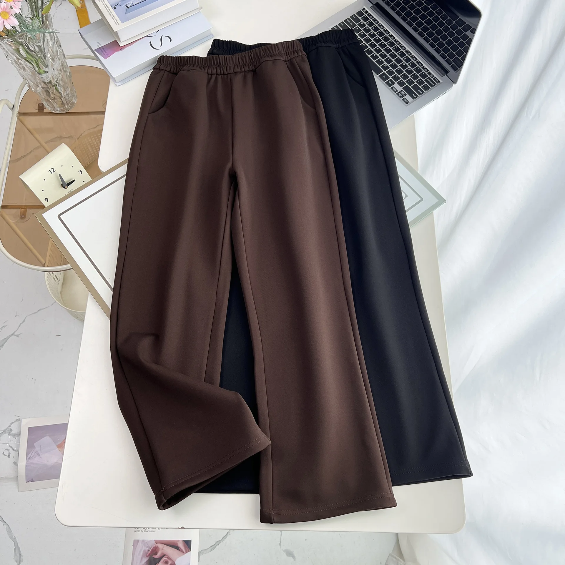 XXXXL Fashion Plus Size Women's Straight Leg Pants Autumn And Winter fleece-lined Casual Ankle-Length Trousers 26016