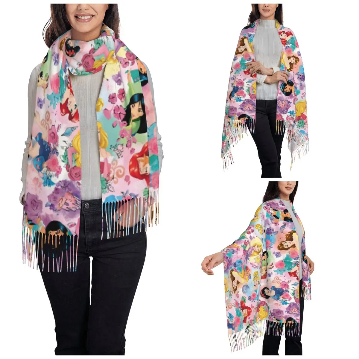 Princess Snow White Ariel Elsa Shawls Wraps for Women Winter Large Soft Scarf Belle Aurora Rapunzel Pashmina Shawl Scarves 2