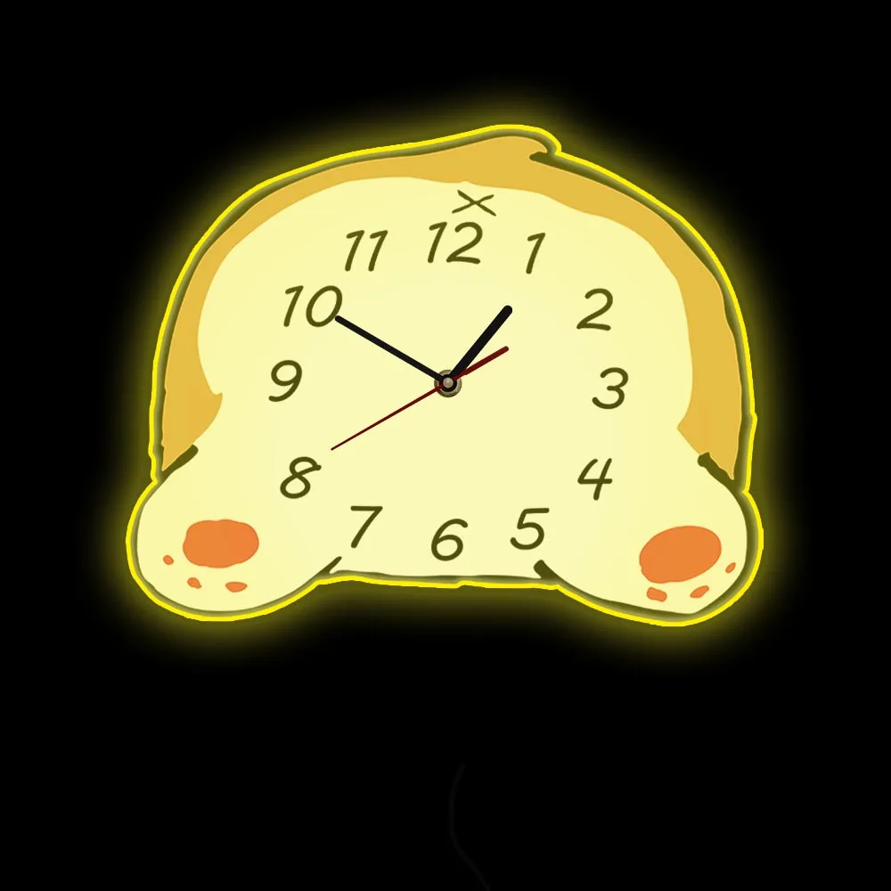 

Corgi Butt Shaped Cartoon Dog Backlit Wall Clock For Nursery Kid Room Decorative Corgy Puppy Silent Watch With LED Illumination
