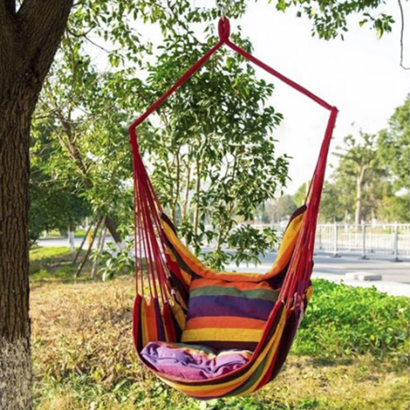 Hammock Chair Portable Comfortable Colorful Stripe Hanging Rope Swing Indoor