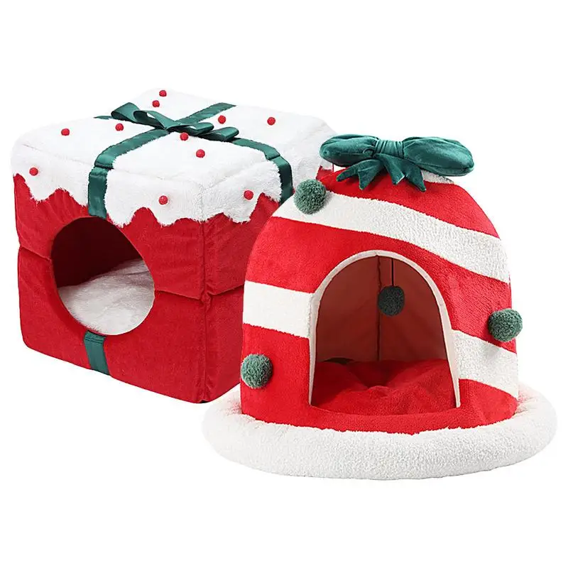 

Christmas Cat House Semi Closed Deep Sleep Comfort Cats Tent Washable Pet Tents Bed Houses Cozy Cave Nest Indoor Xmas Gifts