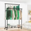 Double Rod Clothing Garment Rack on Wheels, 45 Inches Clothes Rack with Mesh Bottom Shelf for Hanging Clothe 2