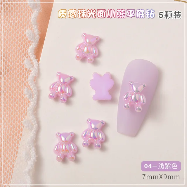 5pcs Flatback Bear Nail Rhinestones Pearl Aurora Resin 7*9mm Bear Nail Art  Charms 6Colors Catroon Teddy Bear Kawaii Accessories - AliExpress