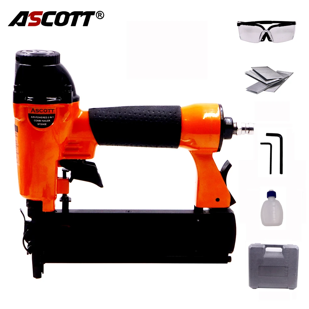 ASCOTT 18GA Brad 타정기 Air 네일 건 스테이플러 패스너 건, 목재 프레임 스테이플러 공압 도구, DIY 도구, 2 in 1, 100 PSI 