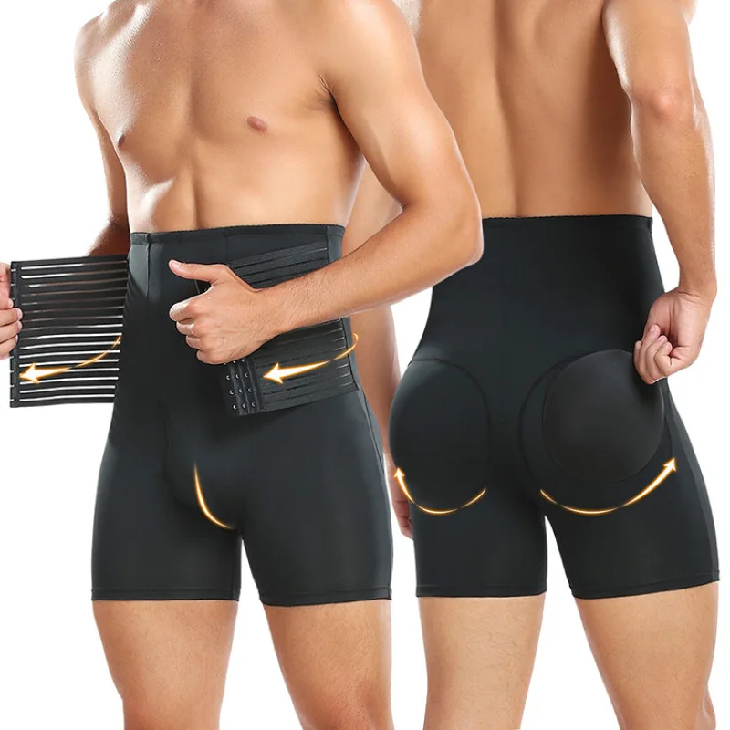 Men Breathable Tummy Control Butt Lifter Shapewear High Waist Belly Control Hip-up Briefs Double Compression Waist Tightening