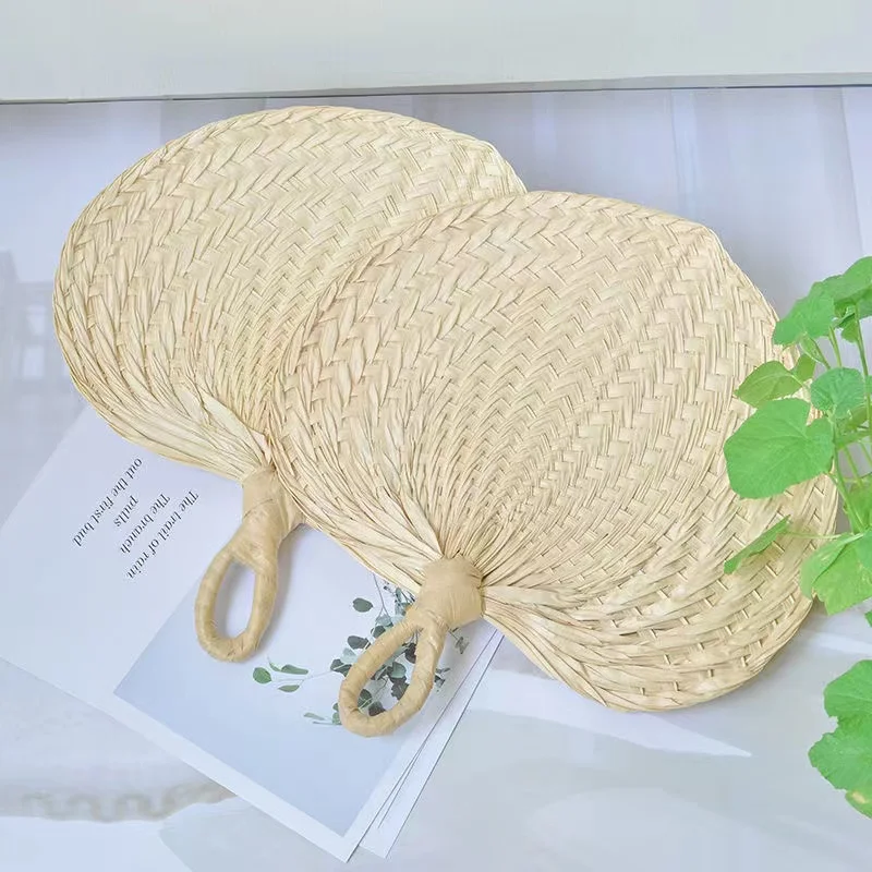 

Handmade Traditional Cattail Fan Natural Bamboo Grass Woven Crank Fan Vintage Ancient Summer Fan Kids Adult Cooling Gifts