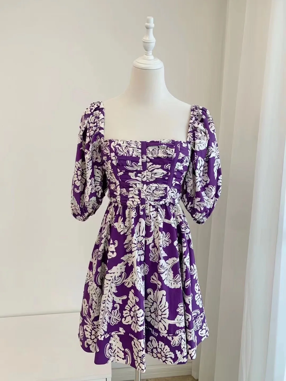 

Women's Mini Dress Printed Lantern Short Sleeve Vintage Robe