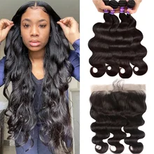 

Body Wave Bundles with Closure Peruvian Hair Bundles with Closure Remy 100% Human Hair Bundles with Frontal Transparent Lace
