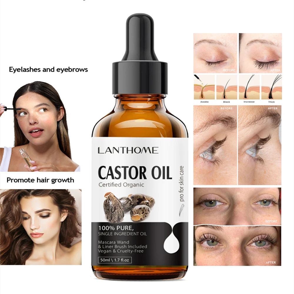 Pure Organic Natural Castor Oil Eyelash Kit For Eyelashes Growth Eyebrows Thick Longer Nourishing Enhancer Oil Hair Treatments