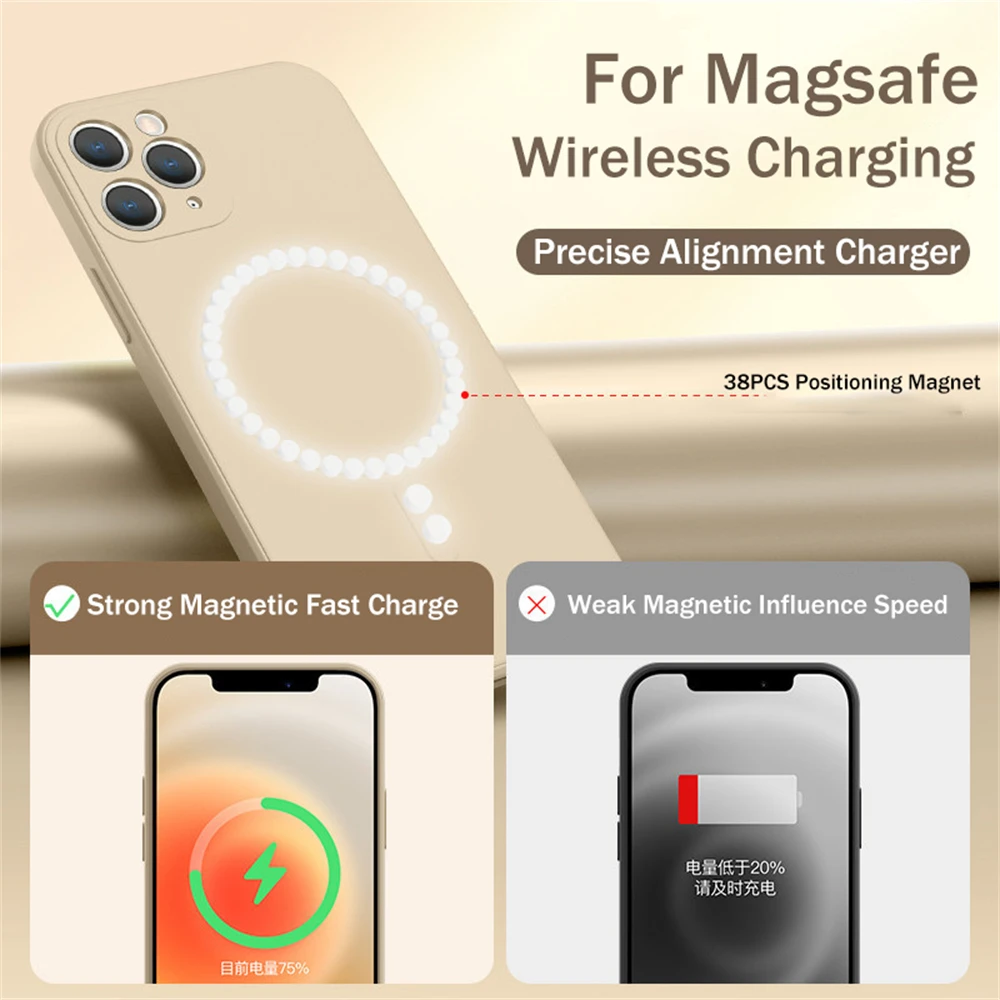 For Magsafe Magnetic Wireless Charging Case For iPhone 13 14 15Pro Max 12  11 XR XS 7 8 Plus SE Wrist Strap Silicone Phone Cover