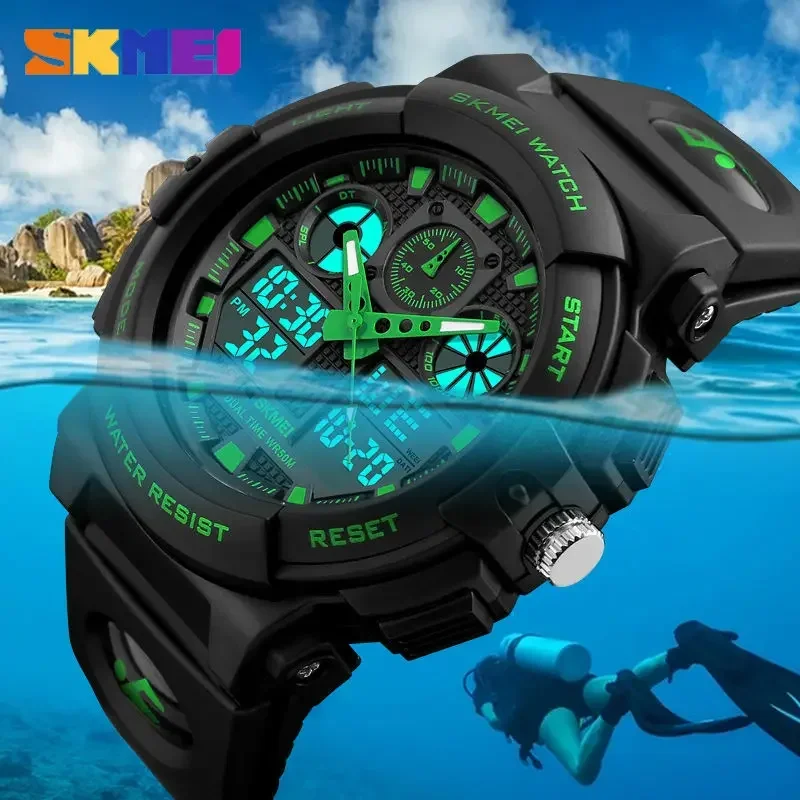 SKMEI Sports Watch Men Digital Double Time Chronograph Watches 50M Watwrproof Week Display Wristwatches Relogio Masculino 1270