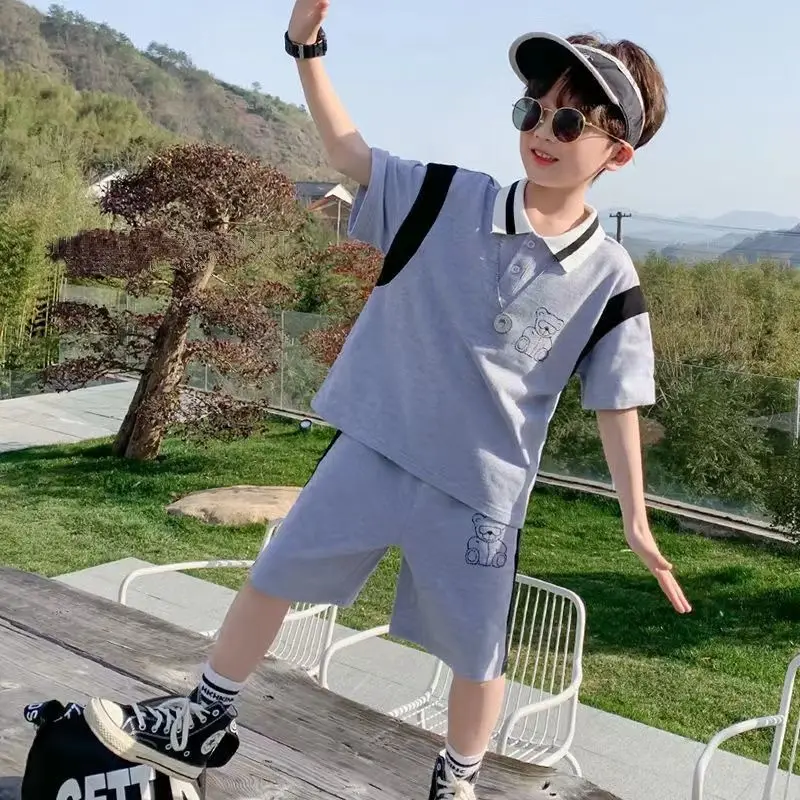 

Kids Clothes Set For Baby Boys Korea Tops Pants 2PCS Short Sleeve Cotton Costume Tracksuit Outfits Set 2023 Summer