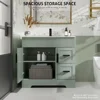 36" Bathroom Vanities Sink Combo Set, Modern Cabinet w/Wave Lines, Undermount Ceramic Sink w/Matte Black Faucet Drain 5