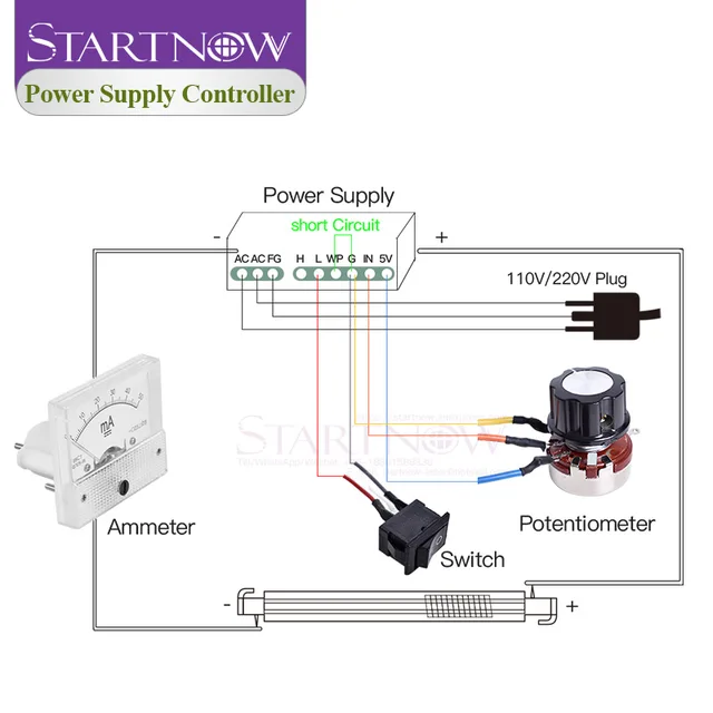 Startnow Power Supply Adjustable DIY Test Accessories Resistor Adjuster 2W 10K Potentiometer ON/OFF Switch For CO2 Laser Machine 6