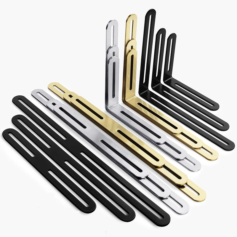 Movable Holder Adjustable Reinforced Angle Code Long Hole Bracket Stainless Steel Connector 90-Degree Right 2PCS stainless steel bracket
