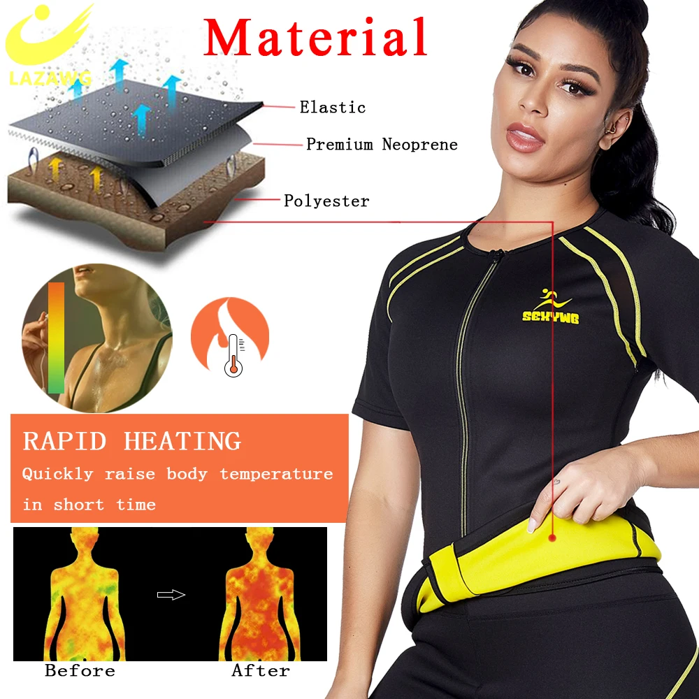 LAZAWG Women Slimming Waist Trainer Weight Loss Shirt Women Body Shaper Hot Thermo Sauna Capris Leggings Sweat Slimming Shapers