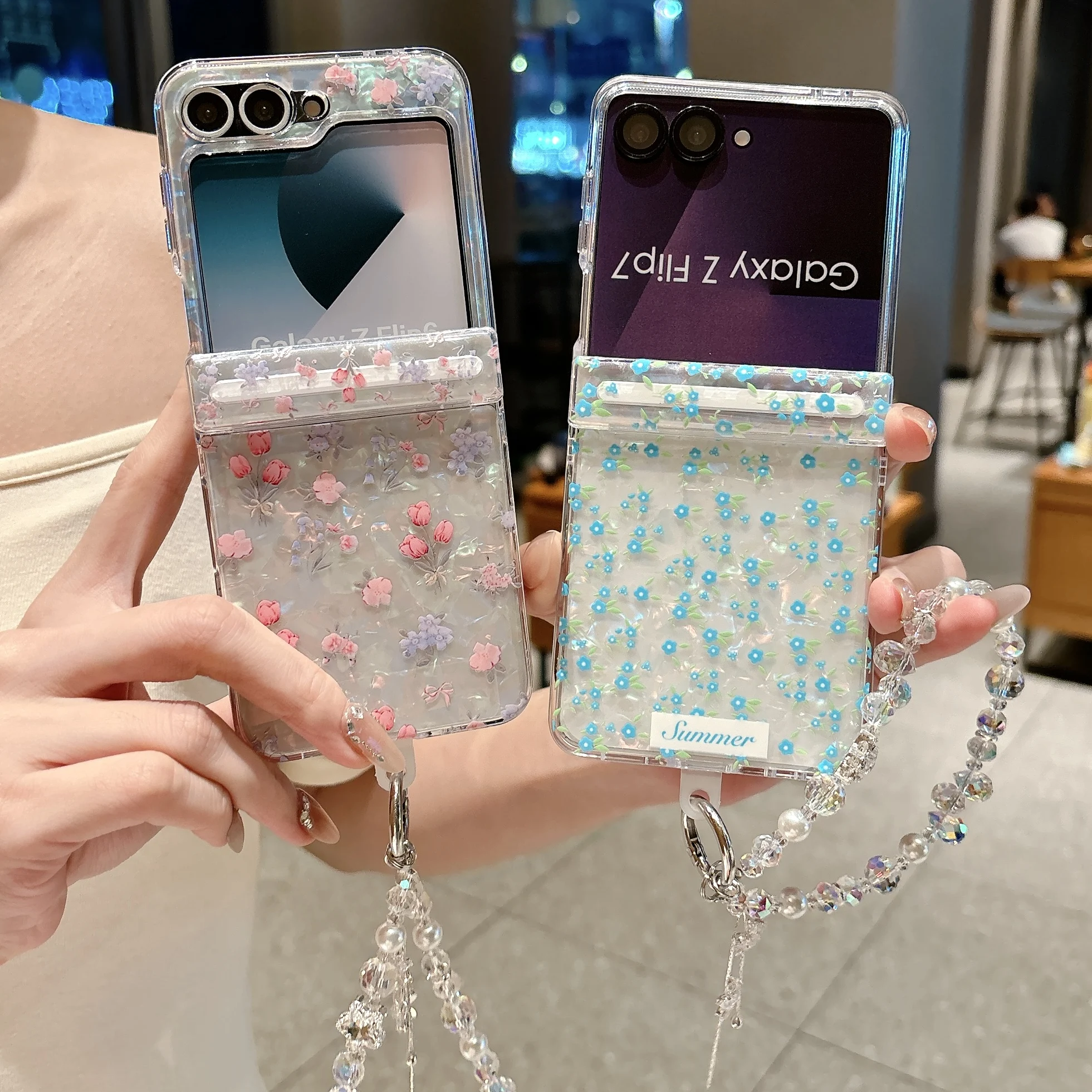 Luxury Colorful Glitter Shell Flower Case with Magnetic Hinge Connection - Hard PC Cover
