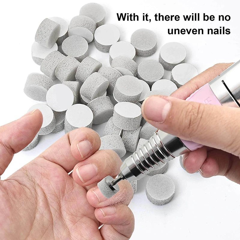 50개 10mm 자가 접착식 교체 가능한 스펀지 버핑 패드 스테인리스 디스크 페디큐어 폴리시 액세서리