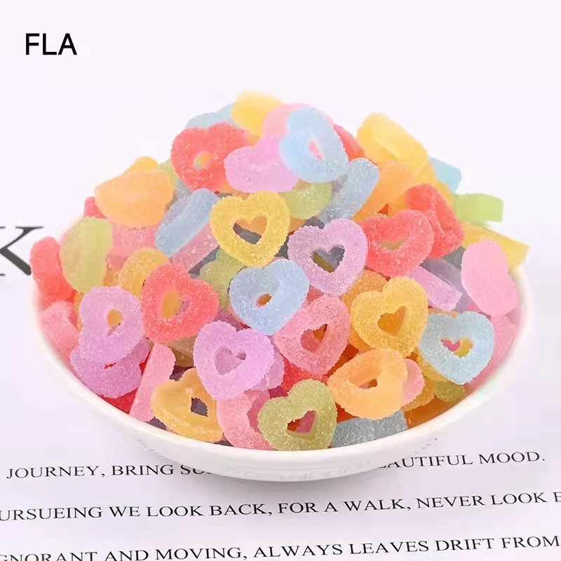 100 Stück Simulation Fudge Donuts Kawaii süße bunte künstliche Harz DIY weiche Süßigkeiten Handwerk Dekoration Zubehör Herz Süßigkeiten – Detail 1
