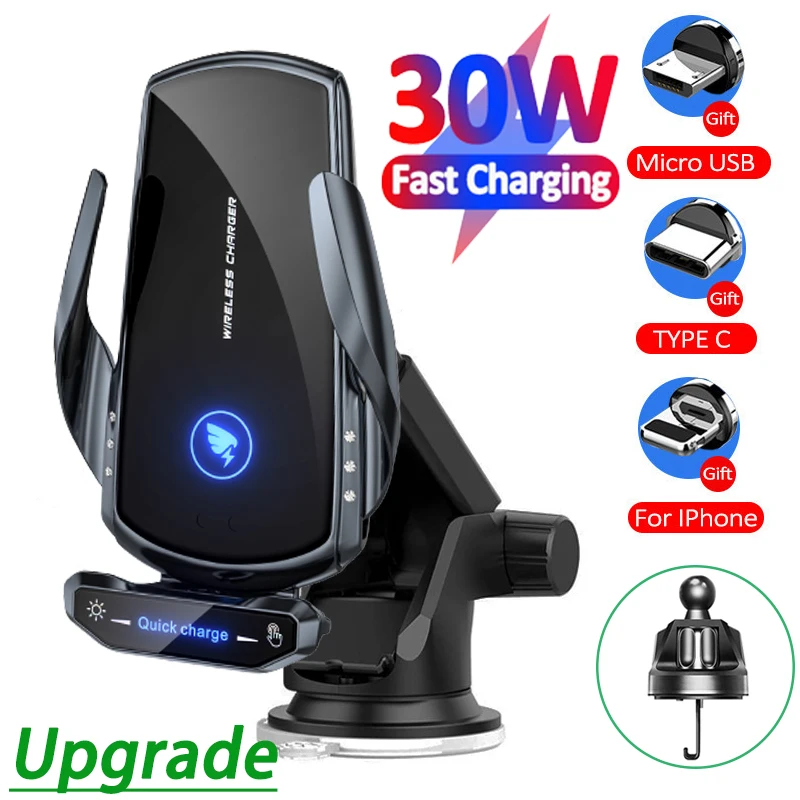 Automatic 30W Car Wireless Charger Magnetic USB Fast Car Air Vent Mount  Phone Holder Stand for iPhone 13 12 Samsung S20 S10