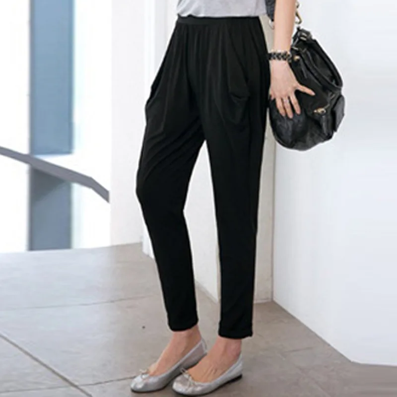 Summer Womens Harem Pants High Waist Loose Straight Ankle-length Pants Comfortable Casual OL Capris 2