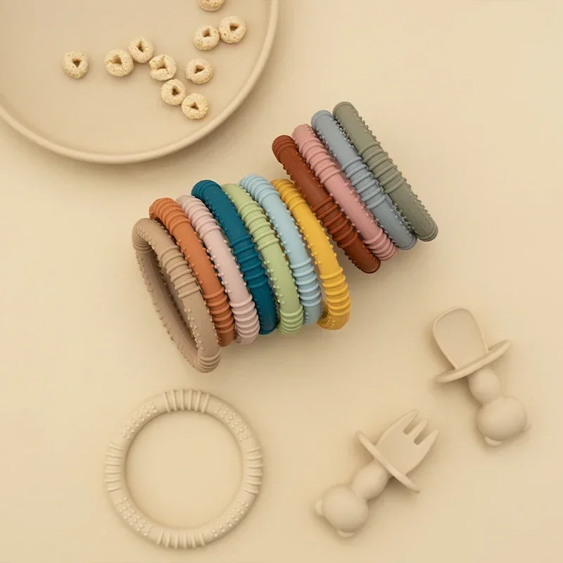 1Pcs Baby Silicone Teether Health Care Molar Toy Food Grade Toddler Nursing Teething Ring Chewing Toys BPA Free Baby Accessories 4