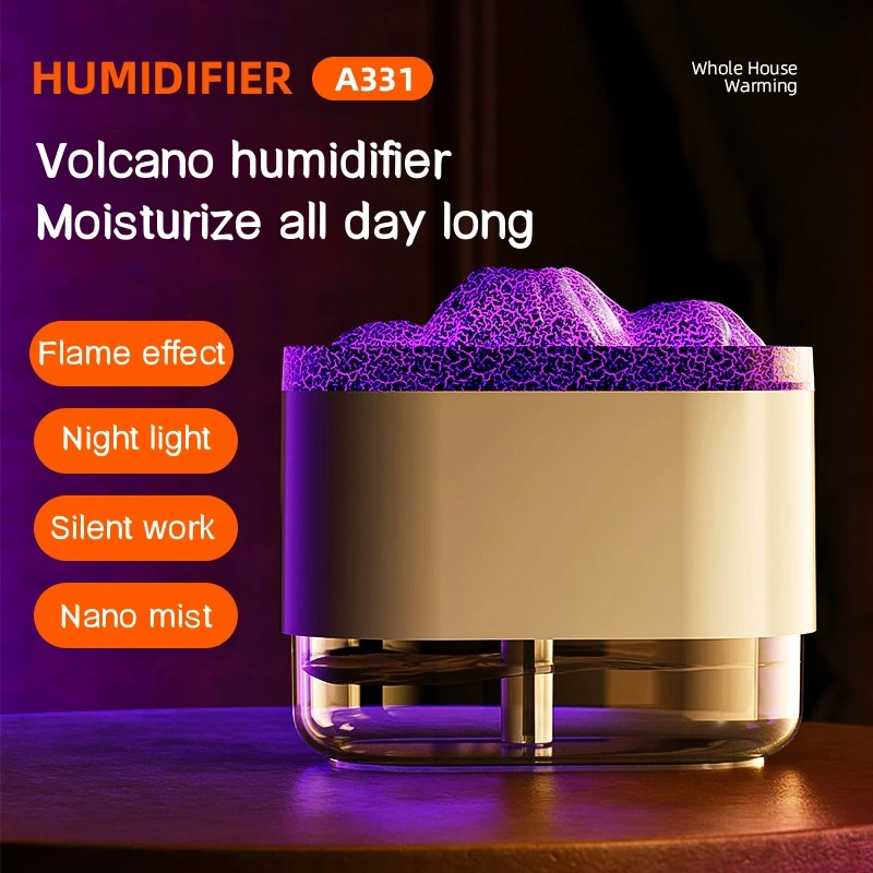 

USB Volcano Air Humidifier 300ML Ultrasonic Mist Maker Fogger Household Ultrasonic Water Aroma Diffuser with Colorful Lamp