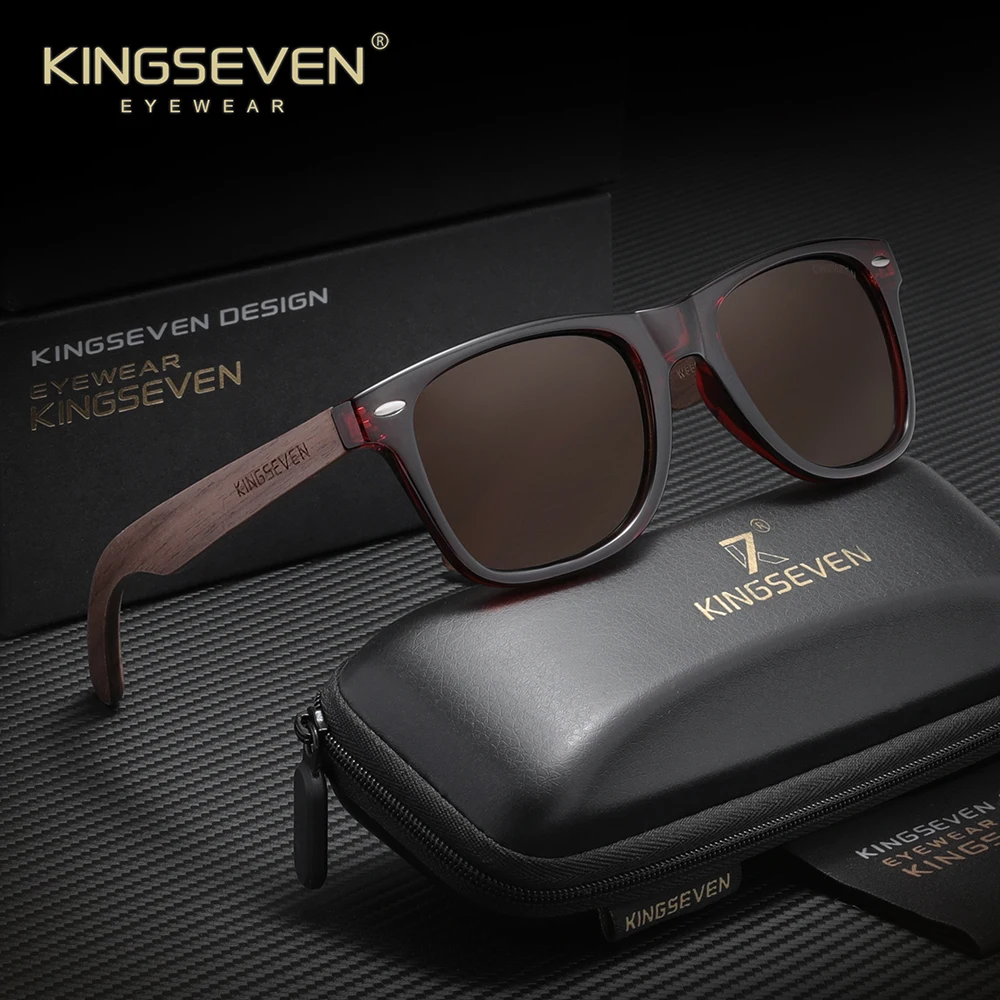 KINGSEVEN Vintage Sonnenbrille aus schwarzem Walnussholz für Herren, polarisierte Damen-Sonnenbrille, UV400-Schutz, Gafas De Sol