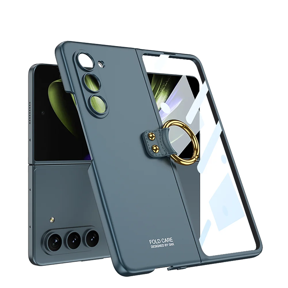 

Ультратонкий Твердый чехол для Samsung Z Fold5, чехол с кольцевой пряжкой, роскошный ударопрочный чехол из закаленного стекла для Galaxy Z Fold 5, чехол