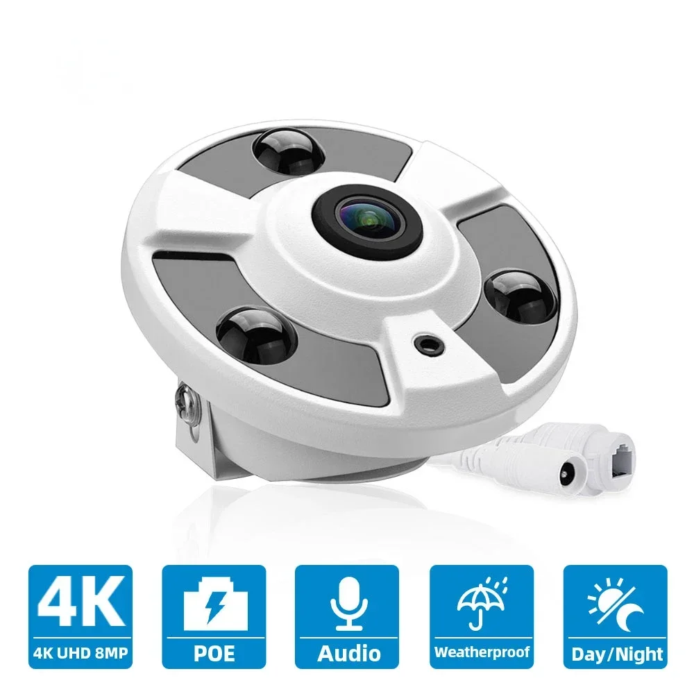 

8MP Home Security Surveillance Camera Audio Record 4K 180 Degree 1.7mm Panoramic Fisheye Lens Network Wired CCTV POE IP Camera