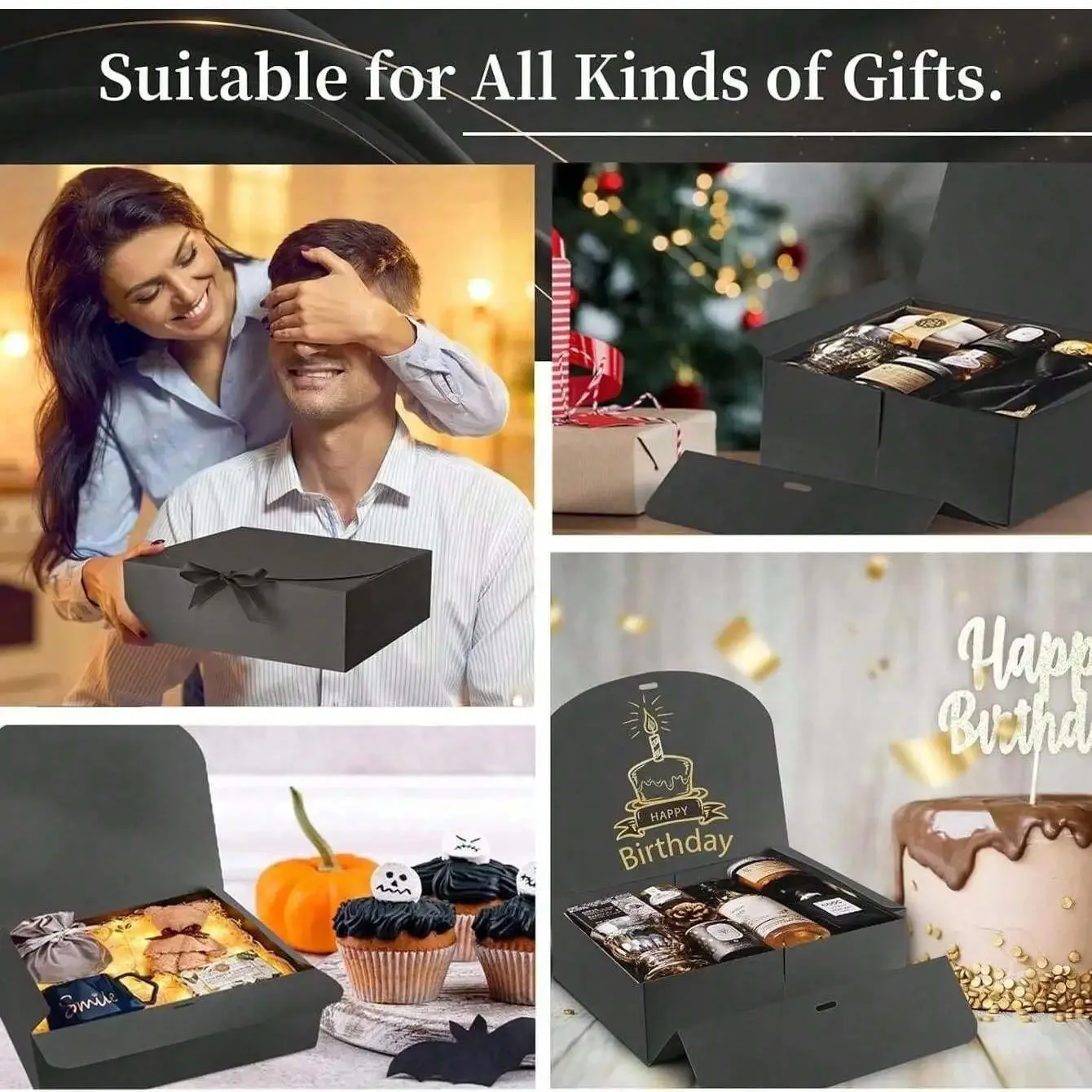 1/5 Stück schwarze Geschenkbox mit Deckel, luxuriöse schwarze Geschenkbox mit Band, Box für den Trauzeugen, Brautjungfernboxen, Abschlussgeschenke – Detail 2