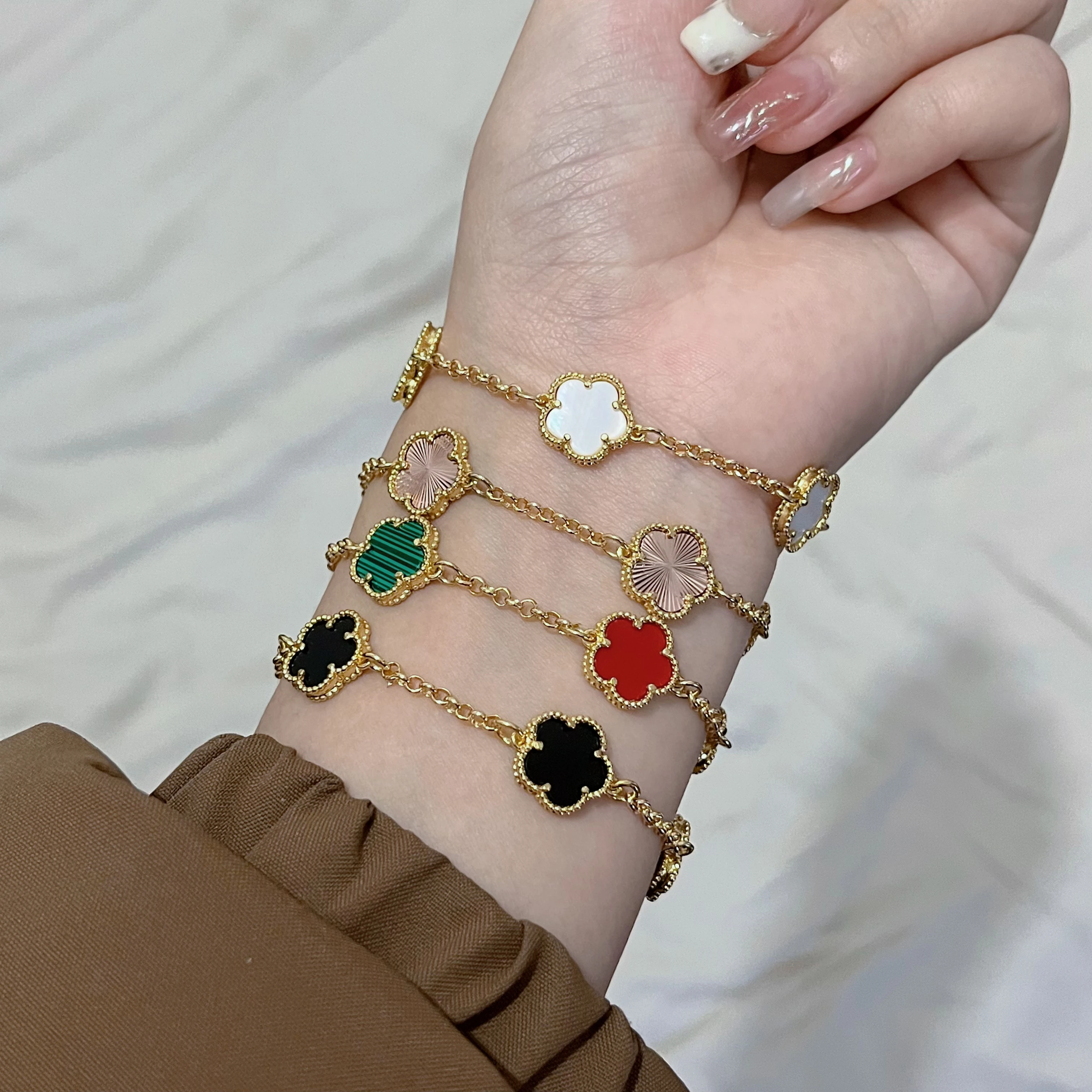 10 Colors Five-Leaf Flower Set Bracelet Necklace Women Jewelry Set For Daily Party Wear jewelry sets jewelry set