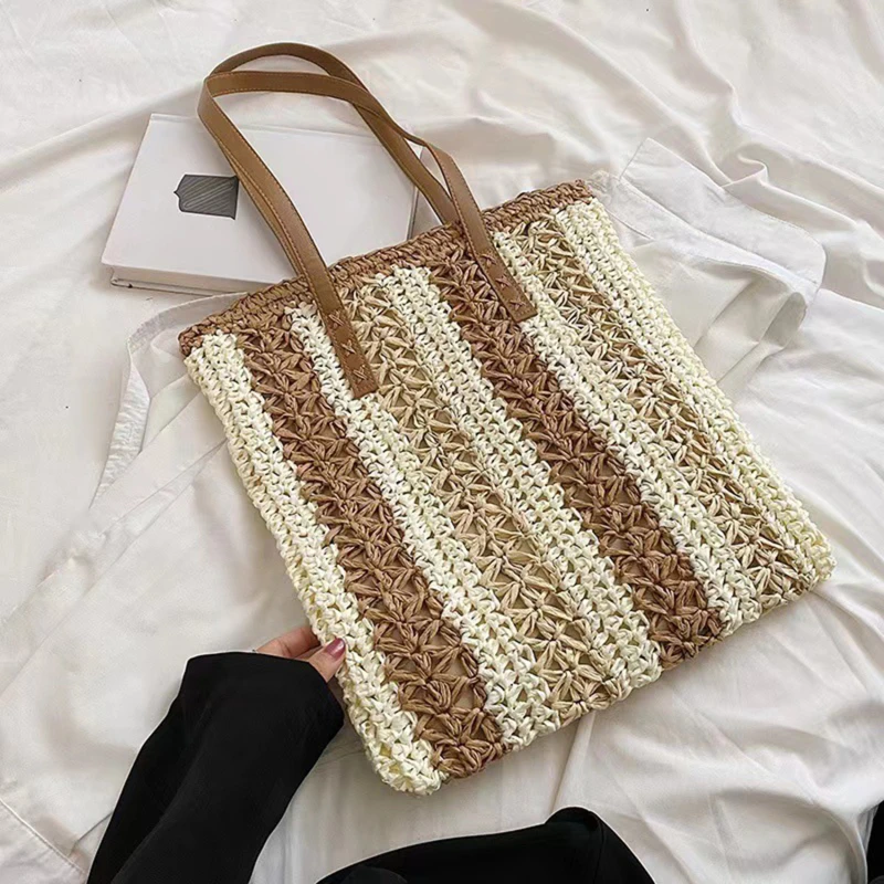 

Casual Large Capacity Straw Woven Tote Shoulder Bags For Women Luxury Designer Beach Ladies Handbags 2023 New Summer Shopping