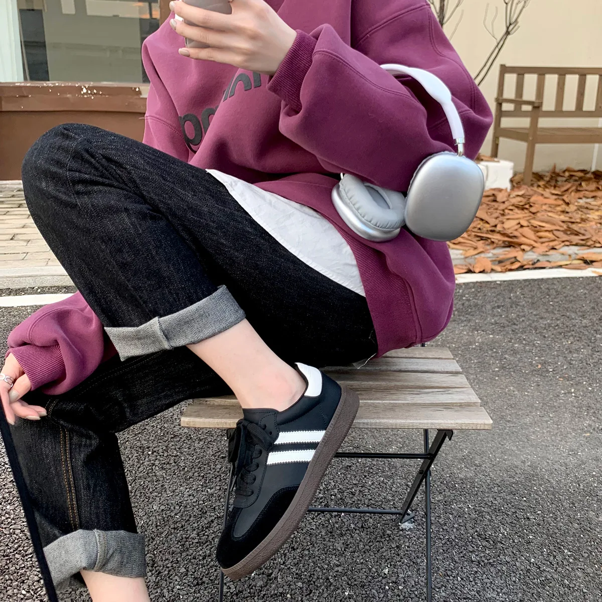 Maxdutti Ins Blogger British Fashion Vulcanized Shoes Casual Shoes Students Sports Flat Shoes Women's Leather Retro Training 4