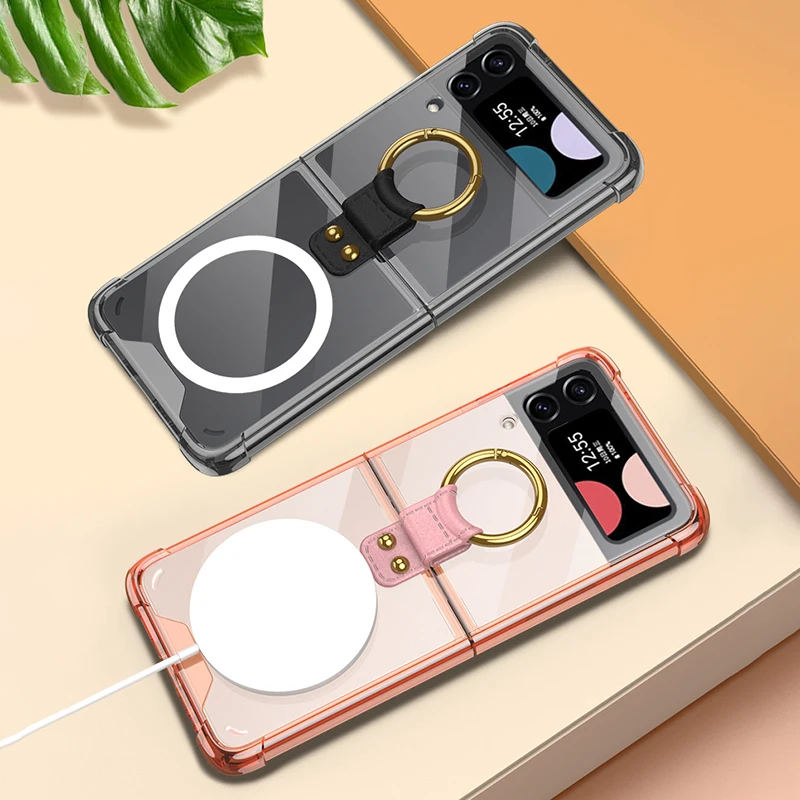 GKK Armor Airbag Finger Ring Holder Transparent Case For Samsung Galaxy Z Flip 4 Wireless Charging Cover For Magsafe ZFlip4