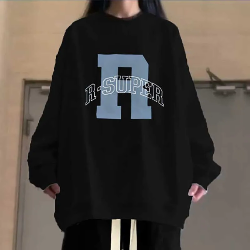 Fashion O-Neck Loose Printed Letter Sweatshirts Female Clothing 2023 Autumn Winter Oversized Casual Tops Korean Sweatshirts