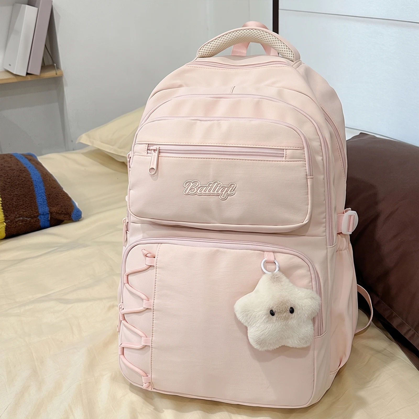 Young Women Backpack Korean Style Lightweight Nylon Multi-Compartment Casual Travel Bag