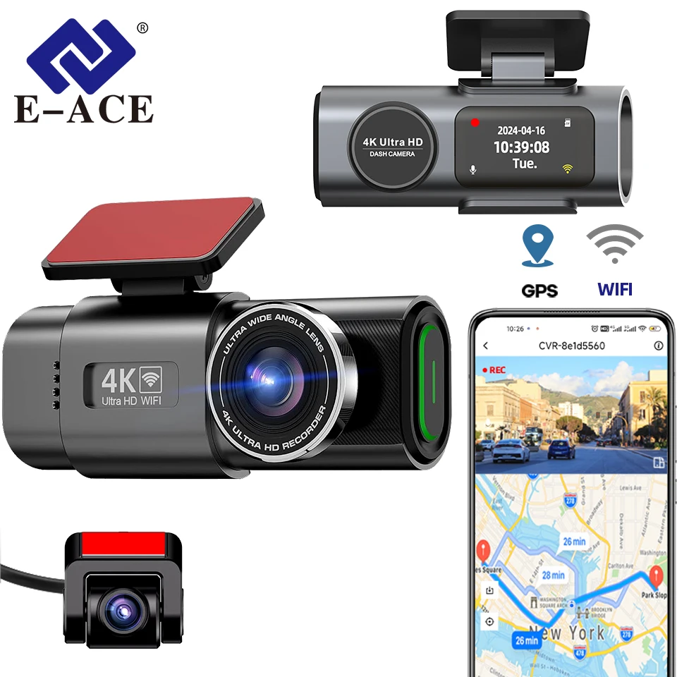 

E-ACE 4K Car Dvr Dual Lens Dash Cam WIFI GPS Vehicle Camera 1080P Rear View Camera Parking Surveillance Night Vision Black Box