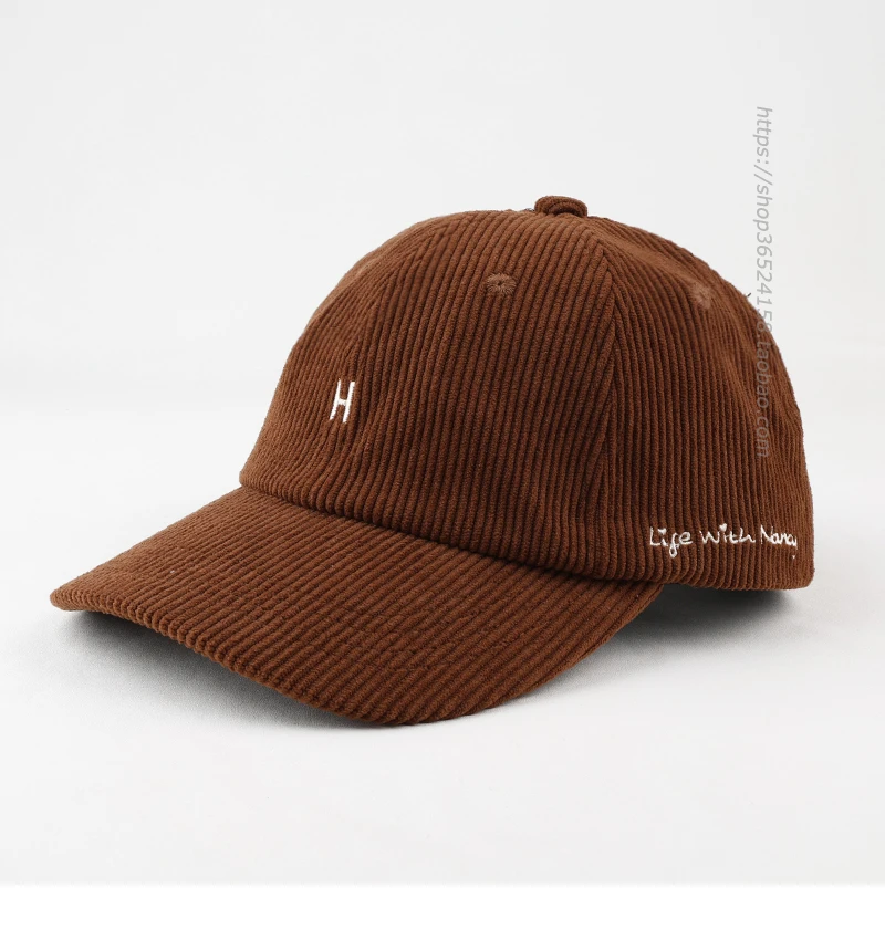 

Striped Corduroy Small Letter N Embroidery Simple Fashion All-Match Street Soft Peaked Cap Baseball Cap