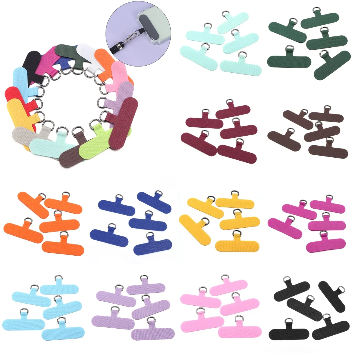Set of 5 Detachable Metal Ring Phone Lanyards with Oxford Strap and Anti-Lost Tether