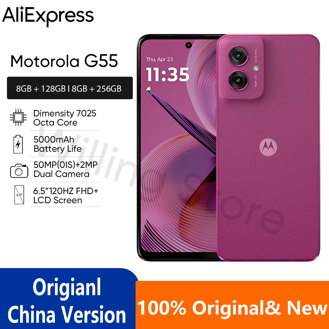 Motorola Moto G55 5G Smartphone 6.5'' 120Hz FHD+ Screen 50MP Dual OIS Camera Dimensity 7025 Octa Core 5000mAh Battery