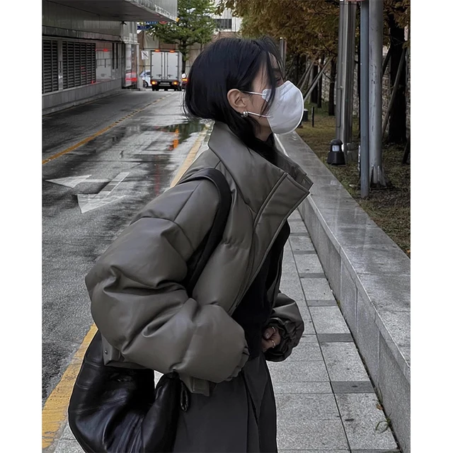 Winter-ready warmth and style: MEX​® Streetwear Short Parkas Women Cropped Pu Leather Cotton Padded Coat
