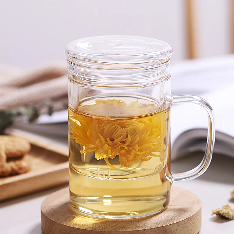 400ML Glass Teacup Tea Infuser Flower Teacups High Temperature Resistance Open Flame Heated Fruit Tea Milk Mug