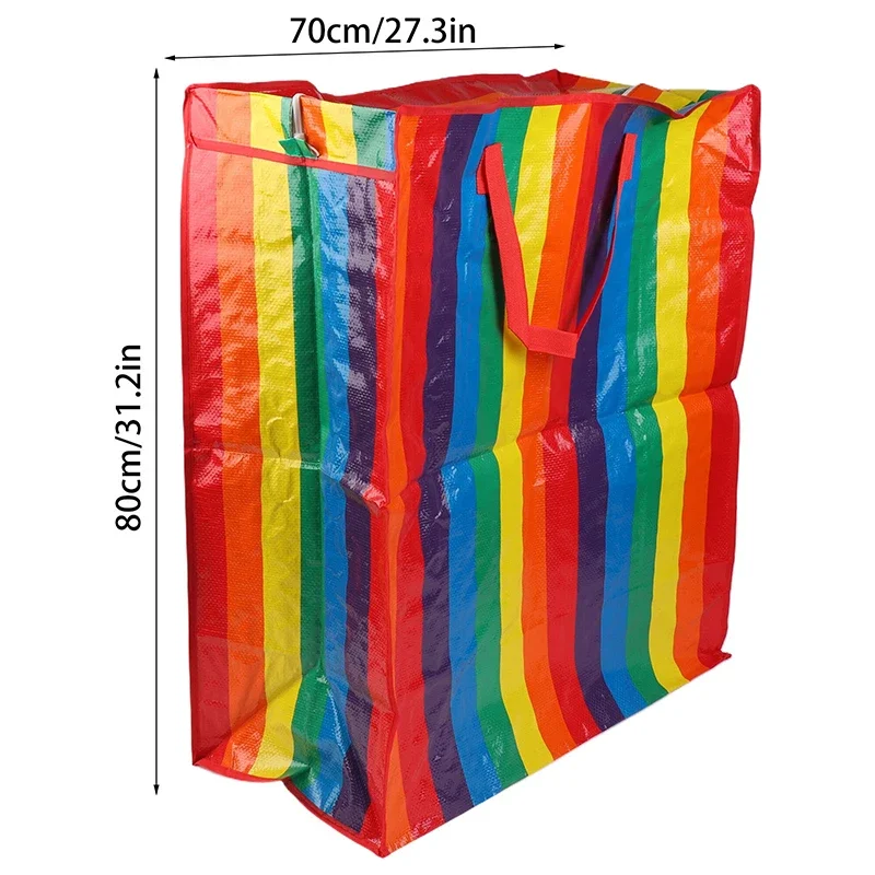 1Pc 적층 부직포 핸드백 컬러 인쇄 두꺼운 플라스틱 쇼핑백 패션 레인보우 지퍼 가방