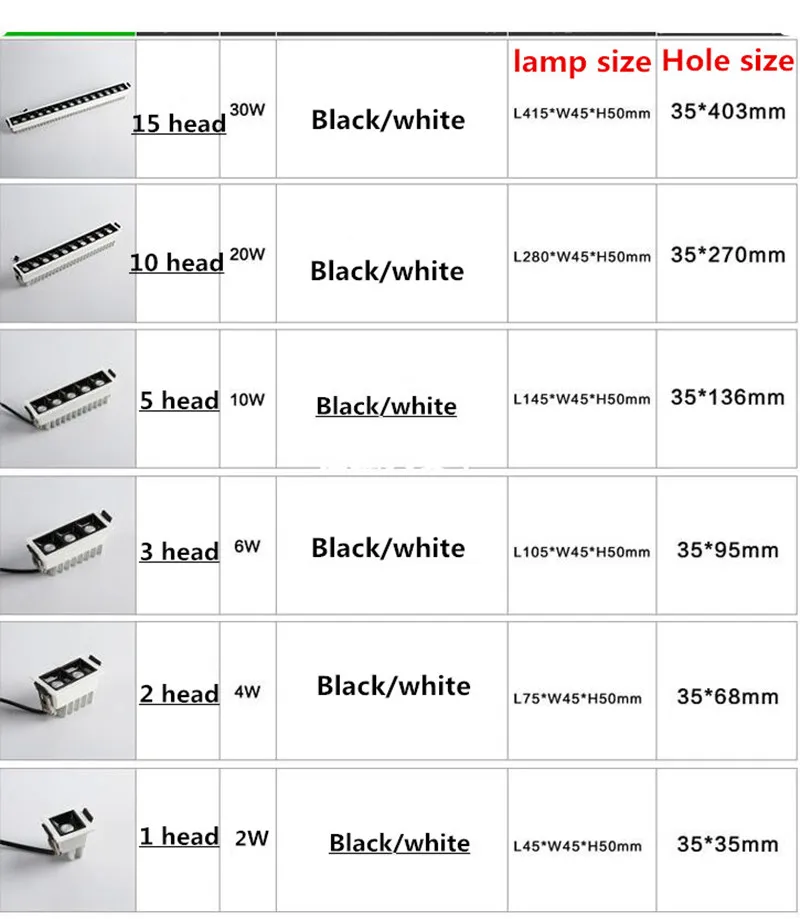 Adjustable LED Down Light Creative Linear Strip Spotlight 2W 4W 6W 10W 20W 30W Conference Room Lobby Embedded
