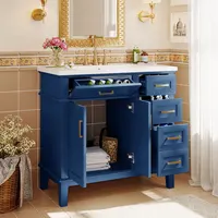 36-inch Bathroom Vanity with Resin Sink, Modern Bathroom Cabinet in Blue, Featuring Two Soft Close Doors and Four Drawers 1