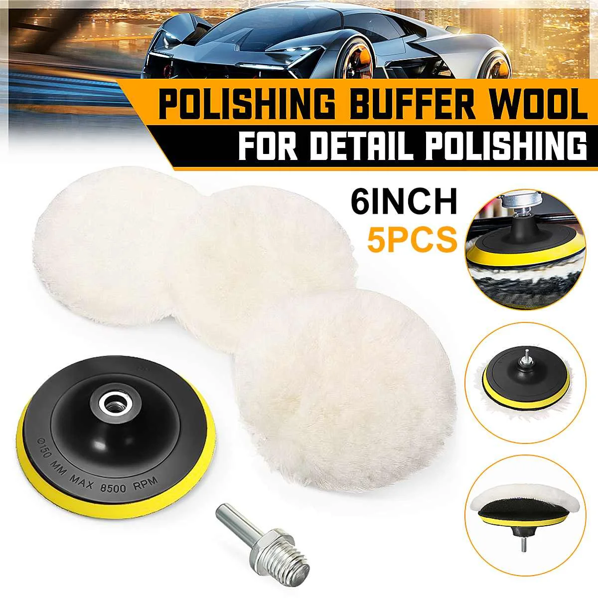 

Wool Polishing Pad Car Maintenance Wool Buffing Pad Car Paint Care Polisher Pads for 6'' M14 Drill Car Detailing Waxing 5pcs Set