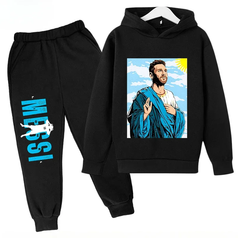 thumbnail image 1 of Conjunto de sudadera con capucha para niños de primavera, conjunto deportivo de 2 piezas, sudadera y pantalones, ropa para niños y niñas con estampado de Messi, ropa para bebés, 1 of 5