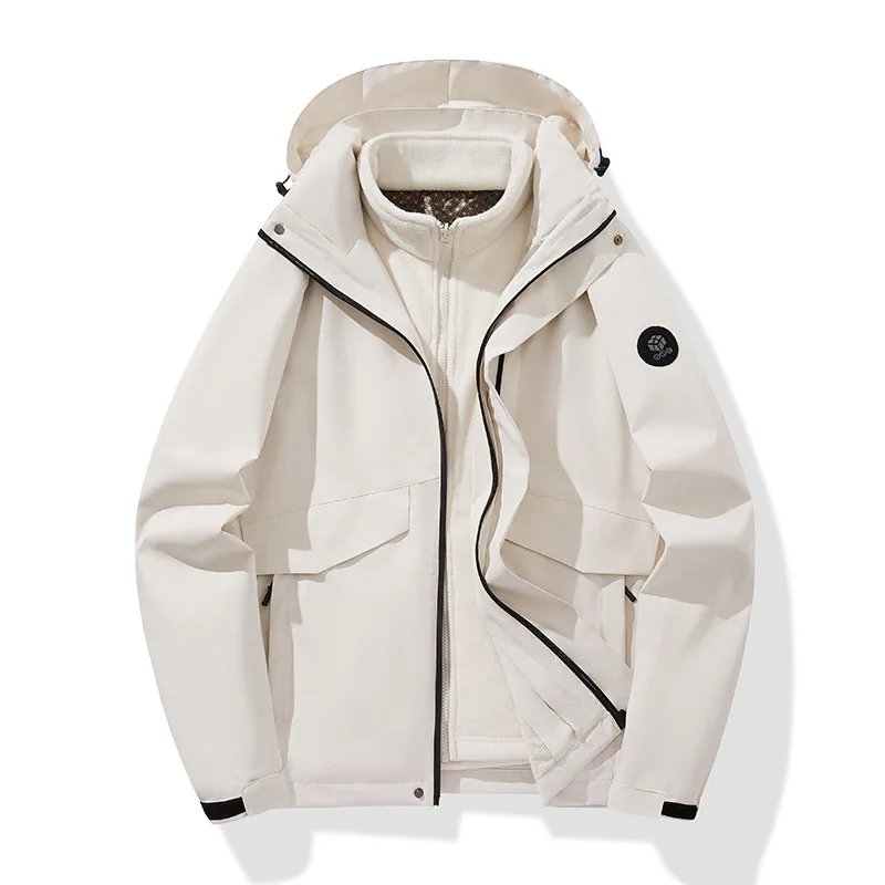 

Double-layer Detachable Couples Windbreaker Autumn Winter Outdoor Mountaineering Waterproof Jackets Men's Casual Loose Warm Coat