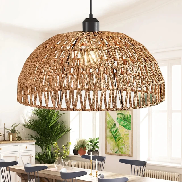 Japanese-Style Hemp Rope Pendant Light – Handmade E27 Bubble Pendant for Dining Room, Bedroom & Living Room